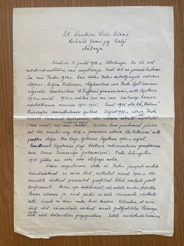 KALJO, Richard Eesti Kunst Muu Käsikiri Ajalooline Pallas