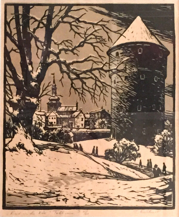 KULLES, Toivo Eesti Kunst Graafika Linool Linnavaade Eesti kunst