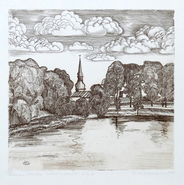 LAANEMAA, Tõnis Eesti Kunst Graafika Ofort Linnavaade Eesti kunst