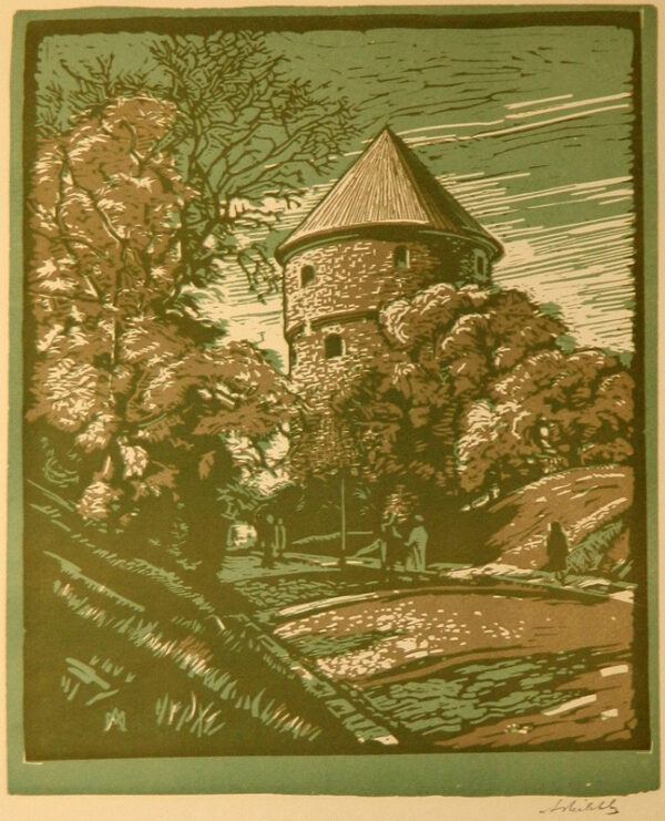 MILDEBERG, Aleksander Eesti Kunst Graafika Linool Linnavaade Eesti klassikud