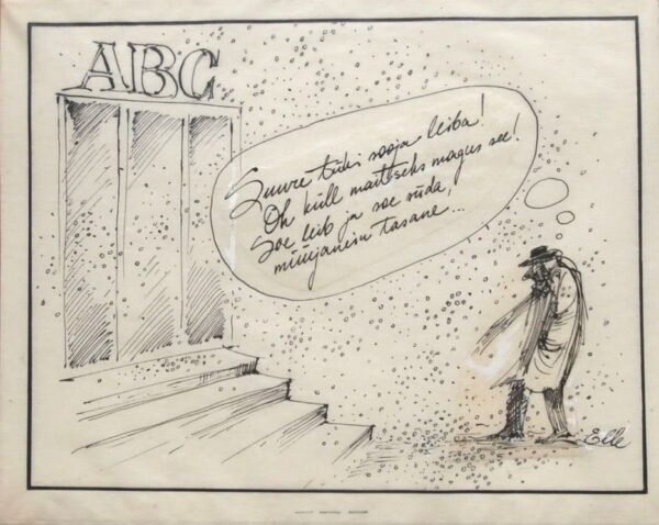 TIKERPÄE, Elle Eesti Kunst Joonistus / pastell Tušš Karikatuur Eesti klassikud