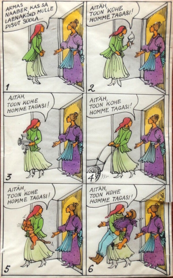 TIKERPÄE, Elle Eesti Kunst Joonistus / pastell Tušš Karikatuur Eesti klassikud